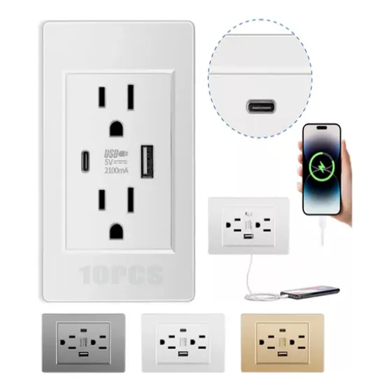 Toma De Corriente Del Americanos Para Pared Usb Y Type C10pz