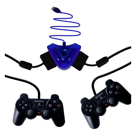 Convertidor Adaptador De Controles Ps2 A Usb Para Pc Dual Color Azul