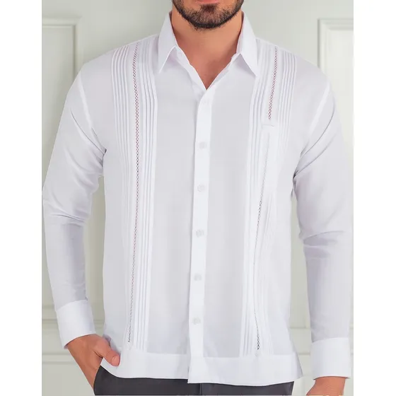 Guayabera Camisa Hombre Deshilado Mod Celestun Corte Slim