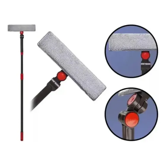 Limpador De Vidros Rodo E Esfregão 2 Em 1 Base Ajustável Powermaid 1.26002.80.1011 Cor Preto/vermelh