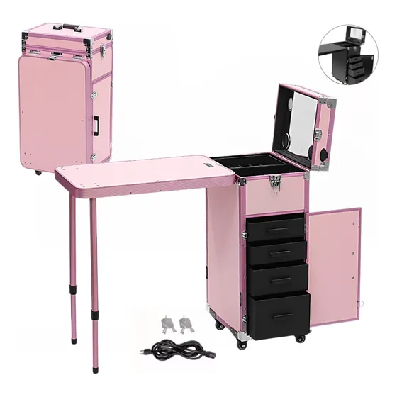 Neceser Cosmetiquera Con Mesa Plegable Portatil Profesional