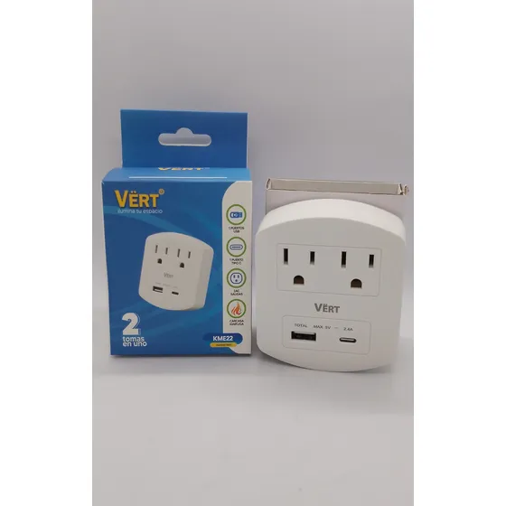 Enchufe De 2 Tomas, Puerto Usb, Puero Tipo C, Marca Vert