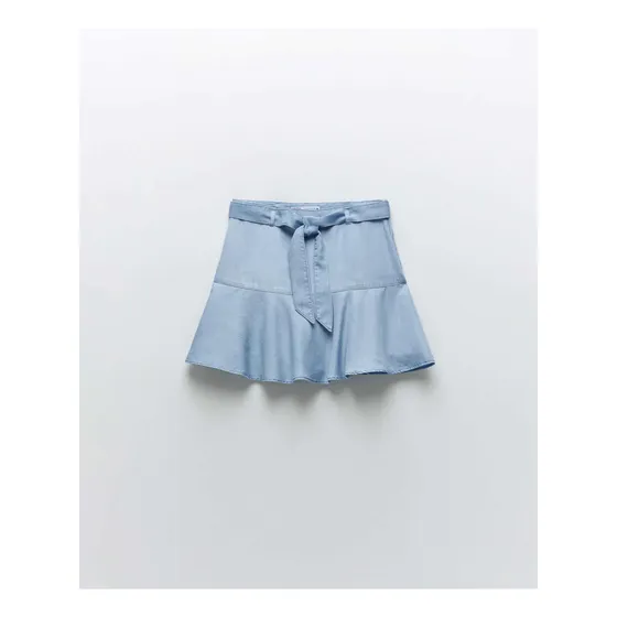 Falda Short Zara Lazo Color Blue Jean Dama