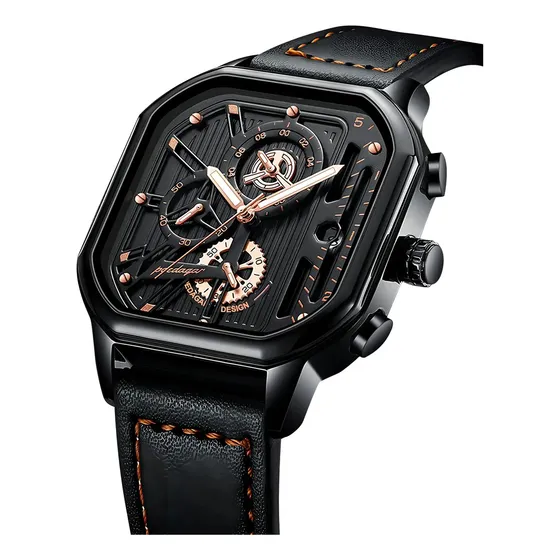 Relógio Poedagar Black Luminous Masculino Cronógrafo Couro Sintético