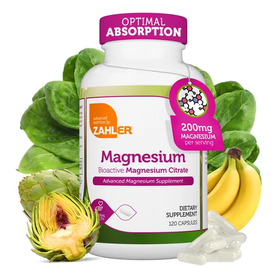 Zahler - Cápsulas De Suplemento De Magnesio 200 Mg (120 Unid