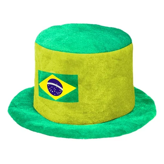 Chapéu Cartola Do Brasil Copa Do Mundo Em Tecido Bandeira Cor Amarelo/Verde