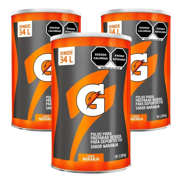 3 Latas Gatorade En Polvo Sabor Naranja De 2.38 Kg C/u