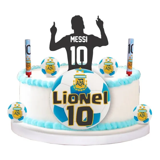 Adorno Para Torta Messi Selección Argentina Personalizado +  Negro
