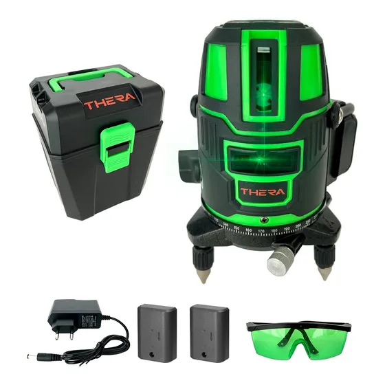 Nível Laser Verde 5 Linhas  360° Com Maleta E Duas Baterias 