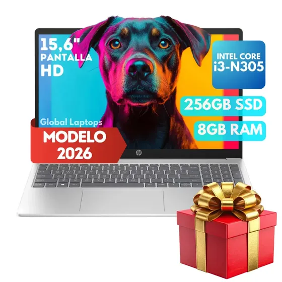 HP Core I3 N305 8 GB de RAM Ddr4 256 GB Ssd Screen 15.6 HD 1366 X 768 Intel Uhd Laptop 15-fd0027 With Gift