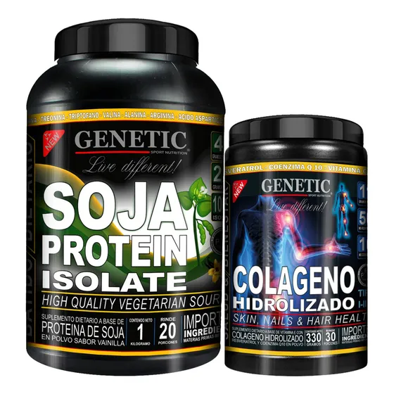 Proteína Soja + Colágeno Hidrolizado Q10 Resveratrol Genetic Sabor Vainilla