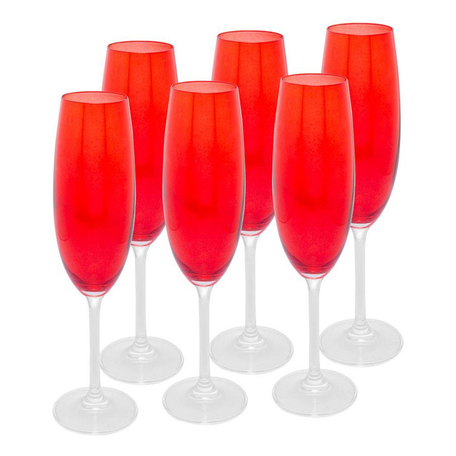 Conjunto 6 Taças Para Champanhe Espumante Prosecco De Cristal Banquet Vermelho 200ml Wolff Conjunto 6 Taças Para Champanhe Espumante Prosecco De Cristal Banquet Vermelho 200ml Wolff