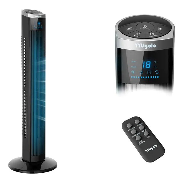 Ventilador De Torre Silencioso Con Control Remoto Negro Diámetro 32 cm Frecuencia 60 Hz