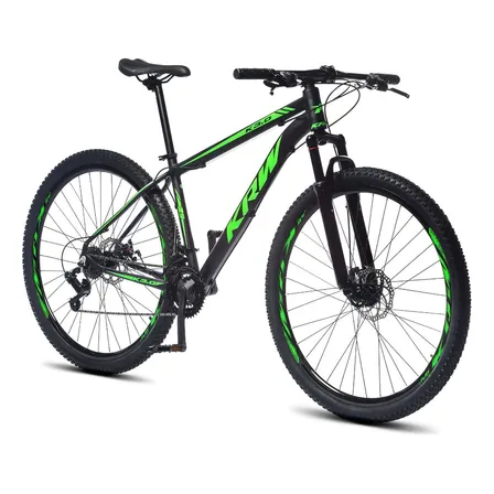 Bicicleta Aro 29 Krw S60 Mountain Bike 24 Velocidads Câmbios Shimano Freio A Disco Suspensão Dianteira Preto E Verde Fosco Tamanho Quadro 19