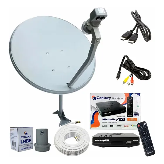 Kit Antena Tv + Receptor B7 Century Digital Sem Mensalidade
