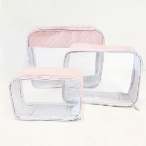Organizador Para Mala Bebe 3 Peças Transparente Matelasse Rosa Necessaire Viagem Passeio Porta Objetos Best Sling