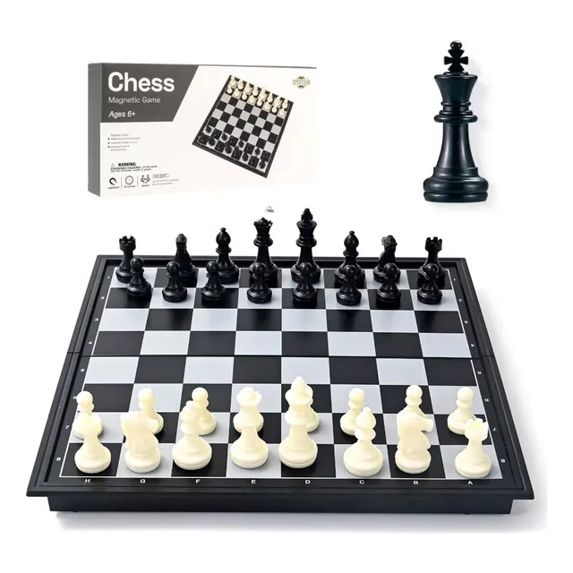 Tablero De Ajedrez Magnético Profesional Plegable Portátil Y Educativo blanco Y Negro