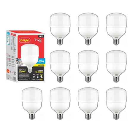 Kit 10 Lâmpadas Led 60w Bulbo E27 6500k Branco Frio G-light Cor Da Luz Branco-frio Kit 10 Lâmpadas Led 60w Bulbo E27 6500k Branco Frio G-light Cor Da Luz Branco-frio