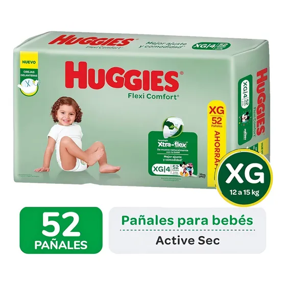 Pañales Huggies Flexi Comfort sin género XGPañales Huggies Flexi Comfort sin género XG en pack de 52 x 52 unidades