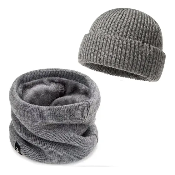 Bufanda Cuello Invierno Frío De Unisexcaballerotermico+gorra Color Gris