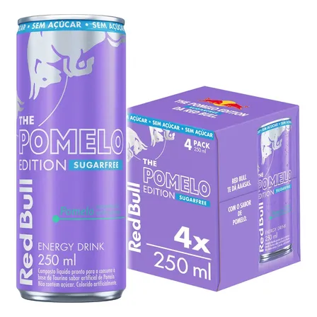 Red Bull Energético, Pomelo, Sem Açúcar, 250ml, 4 latas