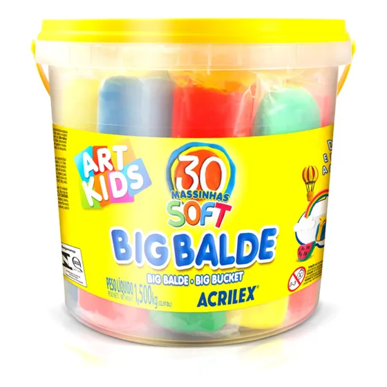 Big Balde Massinha Acrilex C/ 30 Massas Soft Sortidas 1,5kg