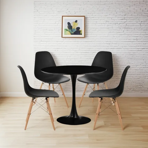 Comedor Mesa Tulip Negra - 4 Sillas Eames Negras