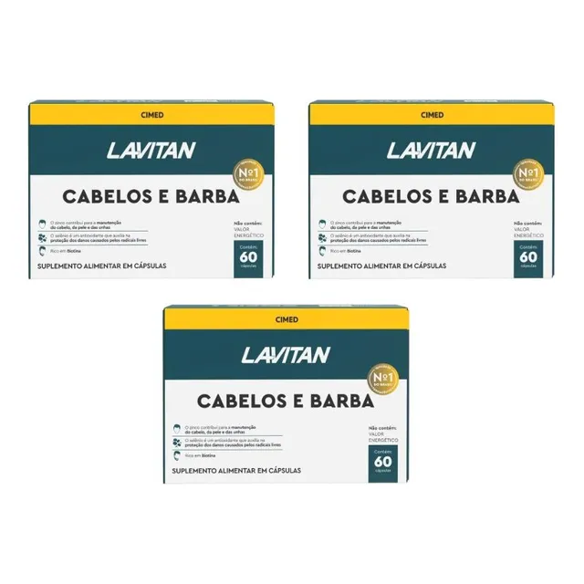 Kit Lavitan Cabelos E Barba Com 3un De 60 Cápsulas Cada