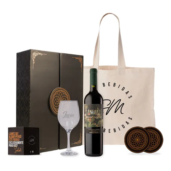 Box Vino Animal Orgánico 750ml Con Copa Transparente Regalo 