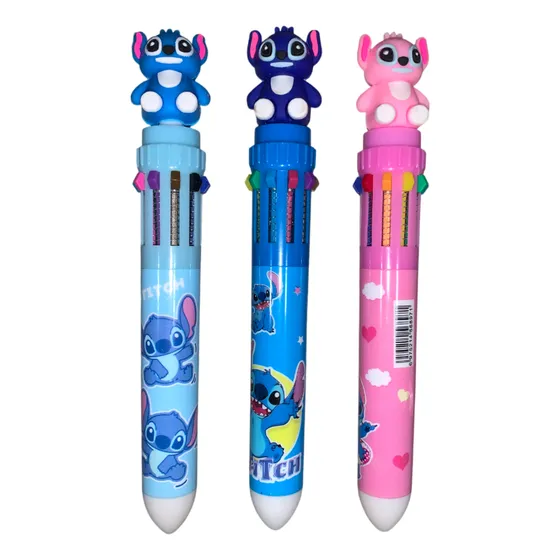 Caneta Esferográfica Multicolor 10 Cores Lilo Stitch Em 3d