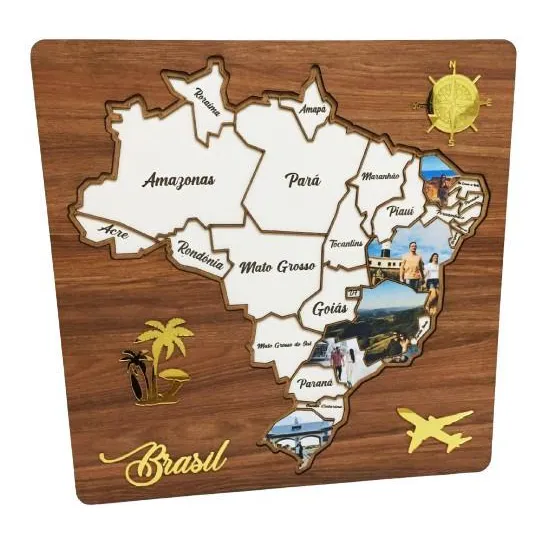 Quadro Mapa Do Brasil Estados Coleção De Viagens Decoração Amóveis