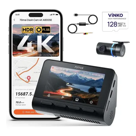 Câmera Veicular 70mai A800se-1 4k+1080p +128g +hardware Kit