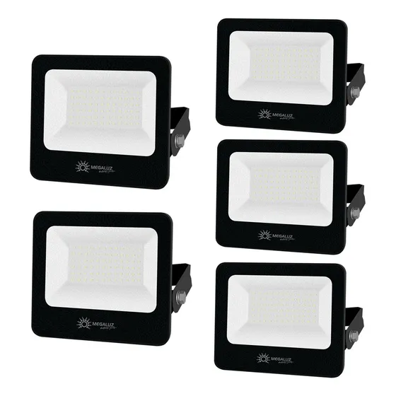 Reflector Led 50w Ultra Potencia 500w Ip66 Carcasa Negro Luz Blanco 5 Packs