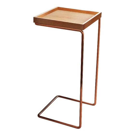 Mesa De Apoio Para Sofá Bandeja Metal Base Cobre 
