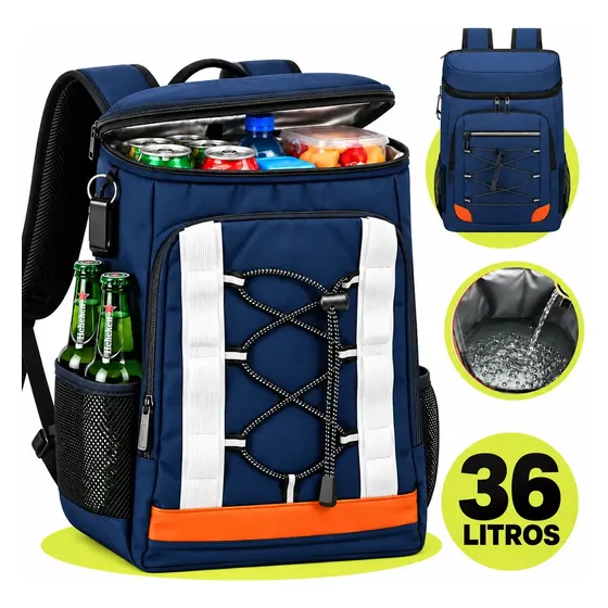 Bolsa Térmica Grande Mochila 36 Litros Bolsa Impermeável Cooler Bebidas Cerveja Comida Marmita Bag grande praia camping piquinique Azul