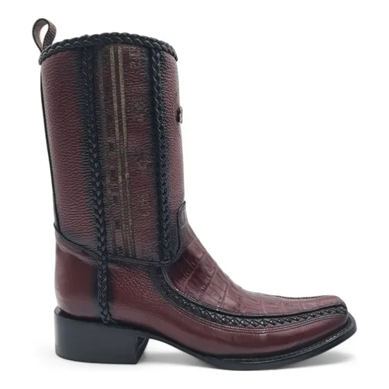 Bota Vaquera De Piel De Cocodrilo Color Vino Para Hombre