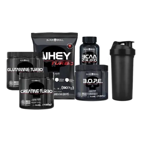 Whey Turbo+glutamina+bope+bcaa+creatina+coqueteleira Black