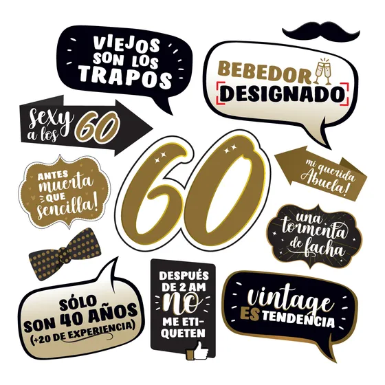 Photoprops Cumple 60 Años - Carteles C/frases Imprimibles
