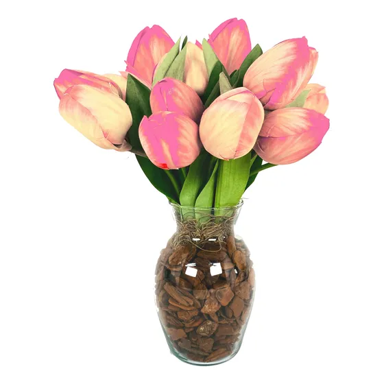 Vaso De Tulipas Flores Artificiais Arranjo Centro De Mesa