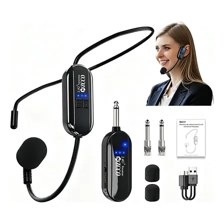 Microfone S/ Fio Headset Conferencia Aula Professor Show Pro Preto