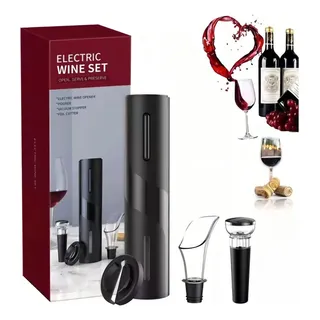 Abridor De Vinho Garrafa Automåtico Elétrico Kit 4 Peças Cor Preto Abridor De Vinho Garrafa Automåtico Elétrico Kit 4 Peças Cor Preto