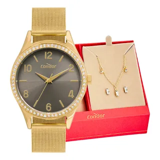 Kit RelĂłgio Feminino Condor Dourado Luxo + Colar E Brincos Kit RelĂłgio Feminino Condor Dourado Luxo + Colar E Brincos