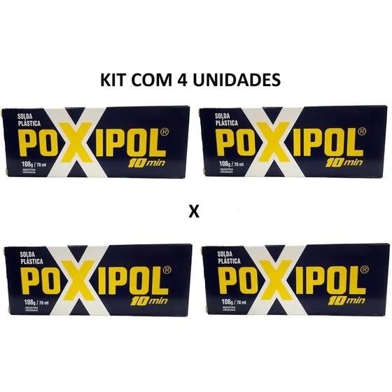 Kit 4 Un Adesivo Cola Epoxi Pastoso Cinza 108g 70ml Poxipol