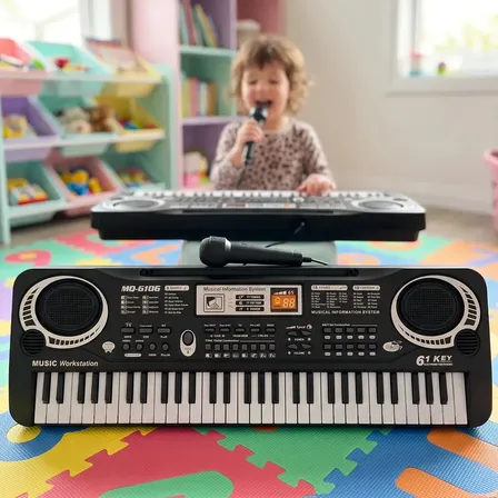 Teclado Piano Musical Eletrônico Infantil Iniciantes 61 Teclas Com Microfone Karaokê 16 Timbres 10 Ritmos Bivolt Pilha Educativo Brinquedo Presente Criança 3 Anos Louis Riel Acústico
