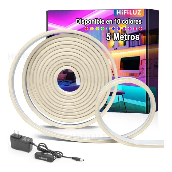 Tira de Led Neón luz Flex Unicolor hifiluz Decorativa 5 Metros 12V Contra Agua Ip67 Impermeable Cortable 120 LED luces decoración neón luces led de colores blanca cálida