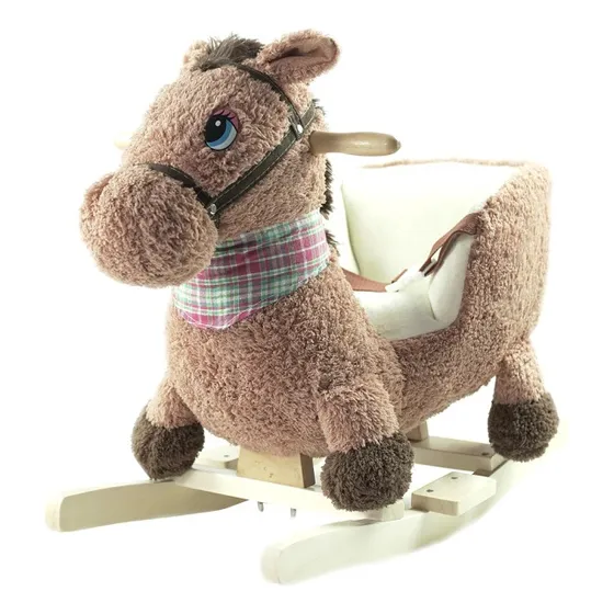 Silla Mecedora De Madera Y Peluche Con Sonido Didáctico Bebe Color Gris Caballo