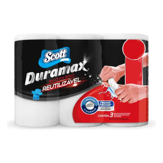 Kit 3 Pano Reutilizável Multiuso Scott Duramax Com 174 Panos Cor Branco