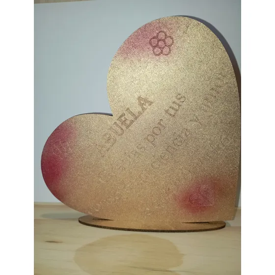 Adorno Mdf Personalizable Diseño Corazón Día De Los Abuelos Dorado Oscuro