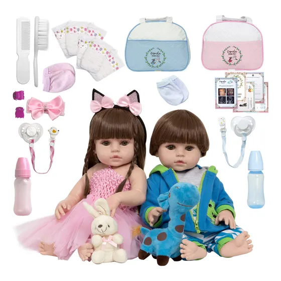 2 Bebe Reborn Recem Nascidos Sapinho Coelhinha Com Bolsa