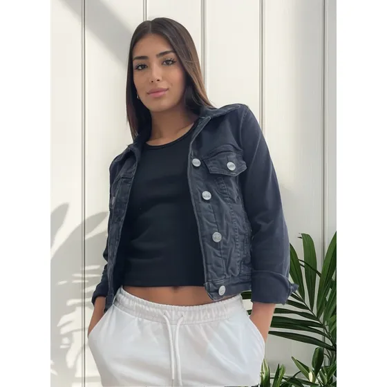 Campera Mujer De Jean Entallada Y Elastizada Lisa
